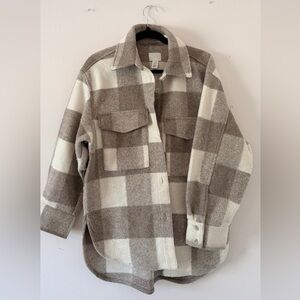 H&M Brown and Cream Checkered Utility Jacket
